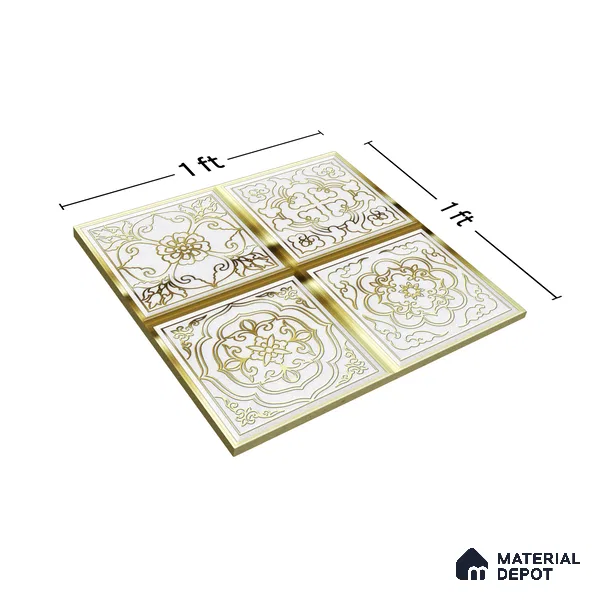 Metallic Wall Tile TL 07235 C Golden Ivory 1 ft x 1 ft Ceramic Matte Finish - 9 mm  | 2 mm Spacer is Mandatory | Suitable For Bathroom, Kitchen, Dining Area | Please Expect a Slight Variation of Pattern (Sample)